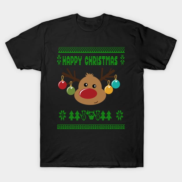 Reindeer ugly christmas sweater - family christmas, t-shirt, pjama top T-Shirt by DigillusionStudio